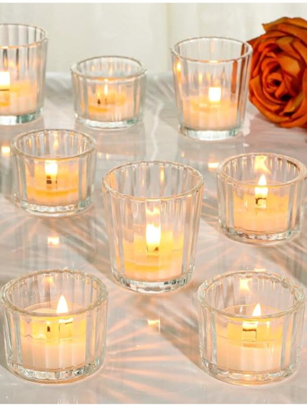 Brand New Ribbed Clear Votive Candle Holders - set of 12